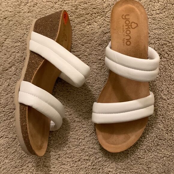 NWT Yokono Sandals Womens White Leather‎ Wedge Slip On size 9.5 - Picture 1 of 5